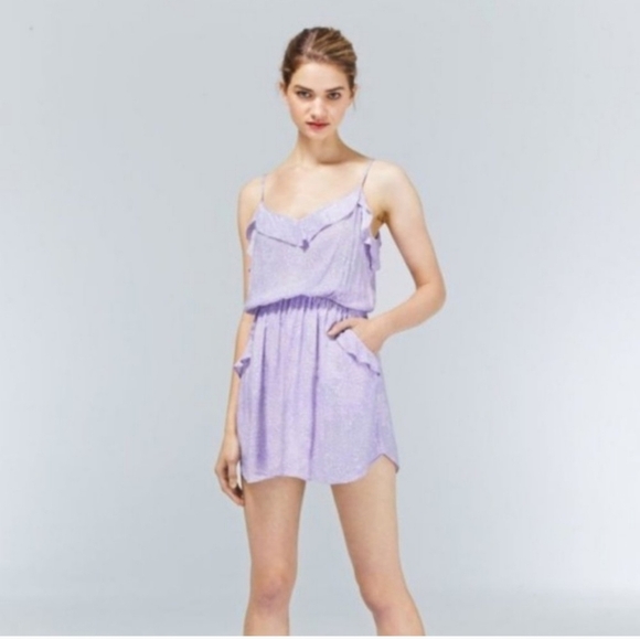 Aritzia Talula Lilac Purple Ulla Sweetheart Ruffle Mini Dress Pockets Size XS - Picture 1 of 7